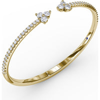Empire Open Bangle with Pavé Set Round Diamonds and Floral Cluster Ends by Fana - 1.84 Carat Total Diamond Weight