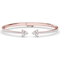 Empire Open Bangle with Pavé Set Round Diamonds and Floral Cluster Ends by Fana - 1.84 Carat Total Diamond Weight