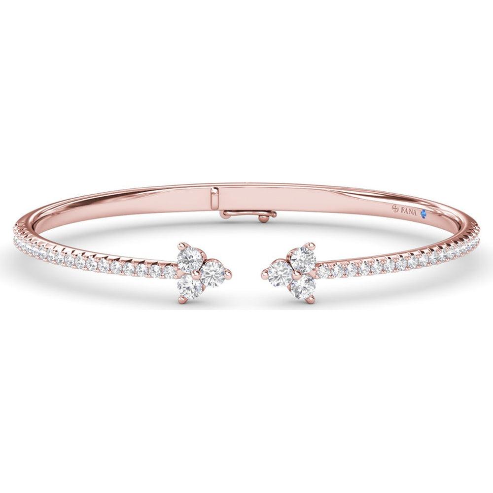 Empire Open Bangle with Pavé Set Round Diamonds and Floral Cluster Ends by Fana - 1.84 Carat Total Diamond Weight