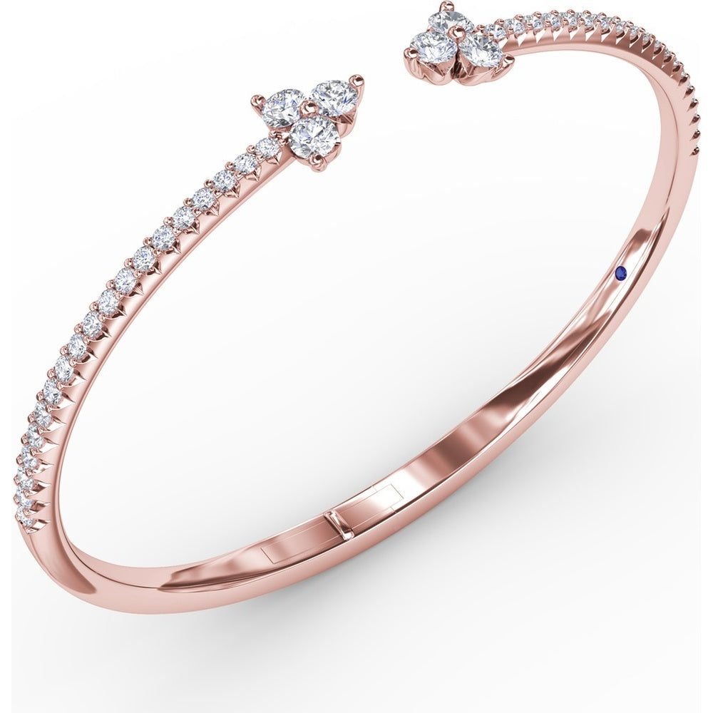 Empire Open Bangle with Pavé Set Round Diamonds and Floral Cluster Ends by Fana - 1.84 Carat Total Diamond Weight