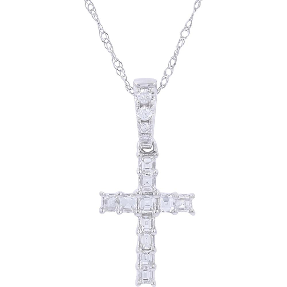 Empowerment Symbol 18K White Gold 0.45 Carat Weight Diamond Cross Pendant