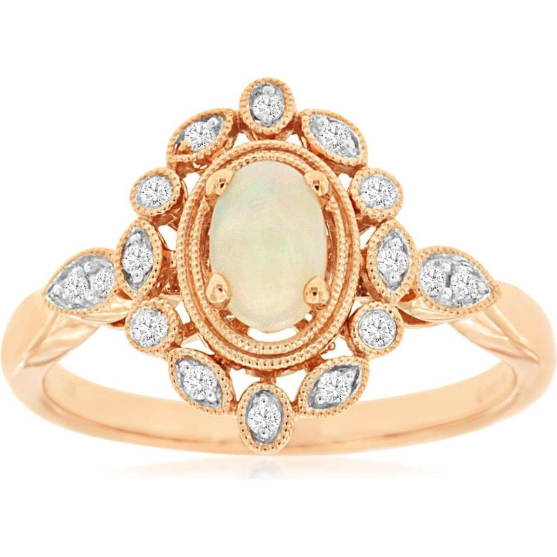Enchanted 14K Rose Gold Opal & Diamond Ring - 0.30 Carat Opal, 0.13 Carat Diamonds