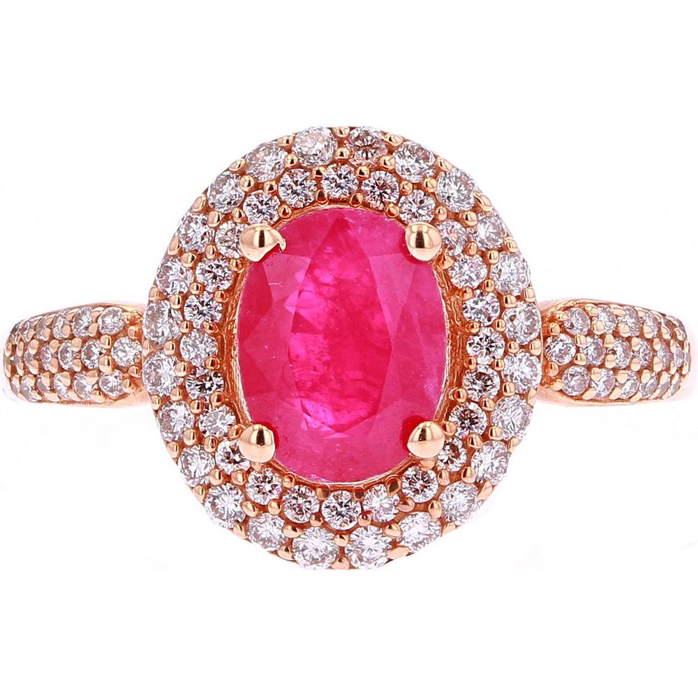 Enchanted 14K Rose Gold Oval Ruby Ring - 1.50 Carat Ruby, 0.52 Carat Diamond