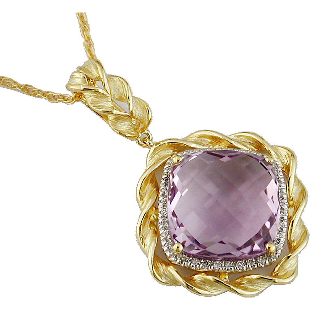 Enchanted 14K Yellow Gold Pink Amethyst & Diamond Pendant