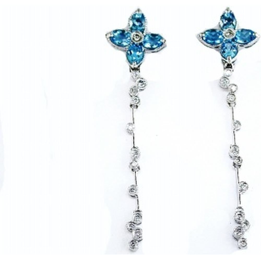 Enchanted Blossoms:14K White Gold Blue Topaz & Diamond Earrings