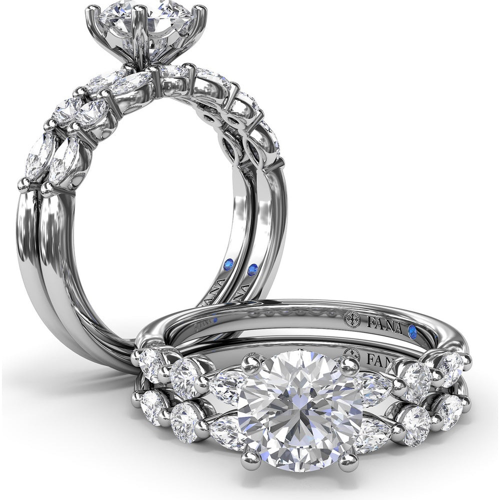 Enchanted Engagement Ring Setting with Alternating Oval and Round Diamonds by Fana - 0.44 Carat Total Diamond Weight