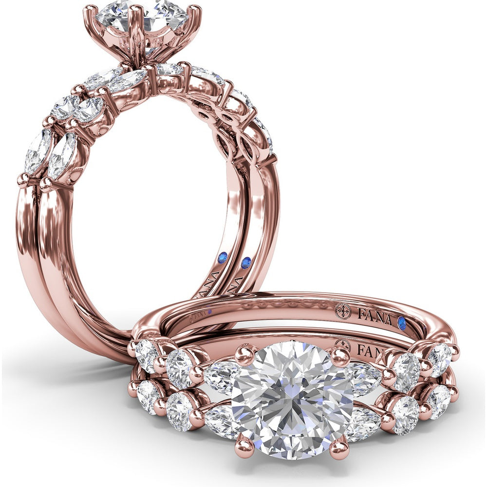 Enchanted Engagement Ring Setting with Alternating Oval and Round Diamonds by Fana - 0.44 Carat Total Diamond Weight