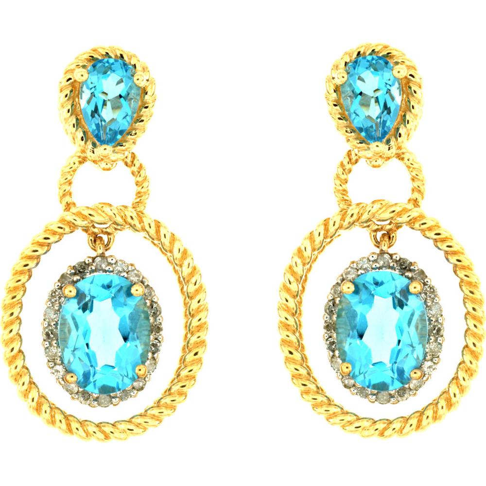 Enchanted Forest 14K Yellow Gold Blue Topaz & Diamond Earrings - Serene Magic