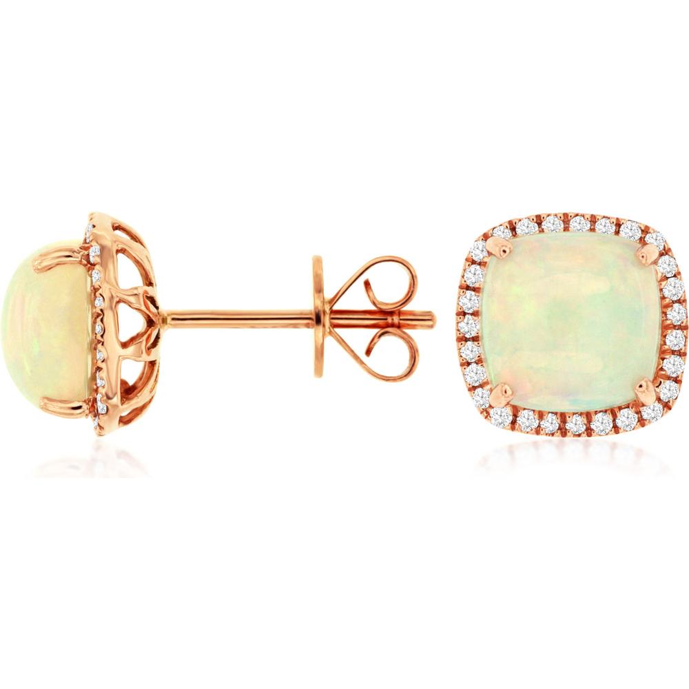 Enchanted Rose:14K Rose Gold Opal & Diamond Earrings