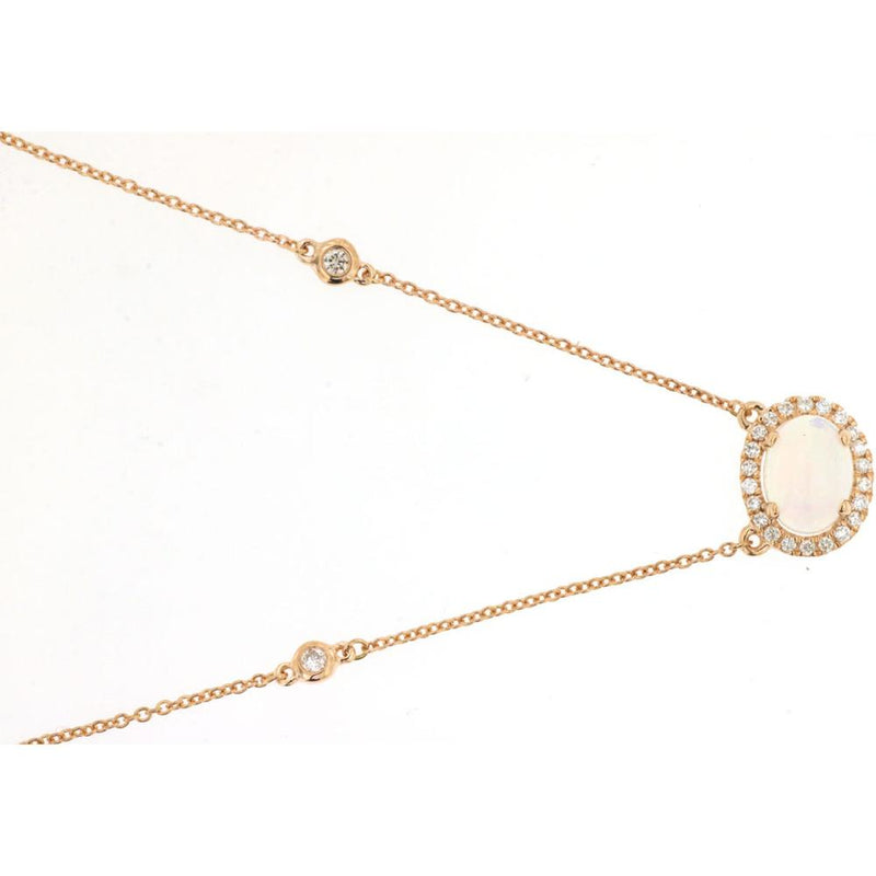 Enchanted Rose - 14K Rose Gold Opal & Diamond Necklace