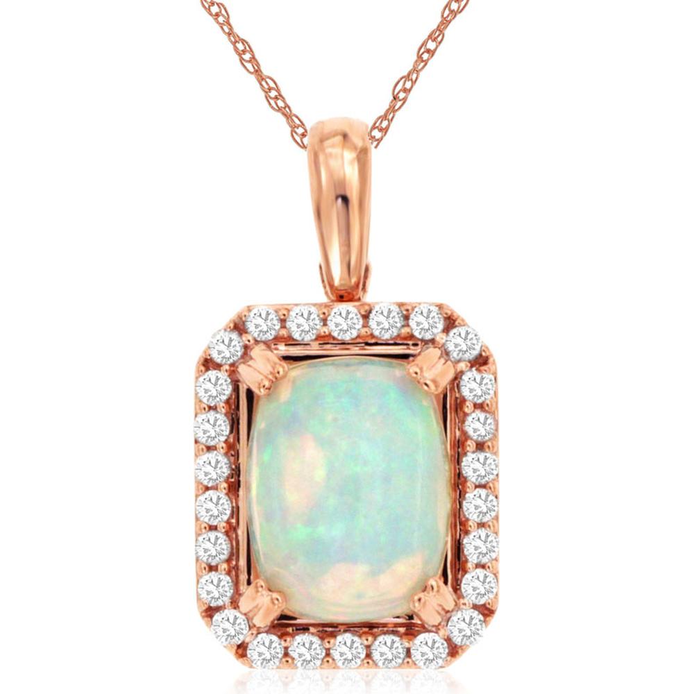 Enchanted Rose:14K Rose Gold Opal & Diamond Pendant