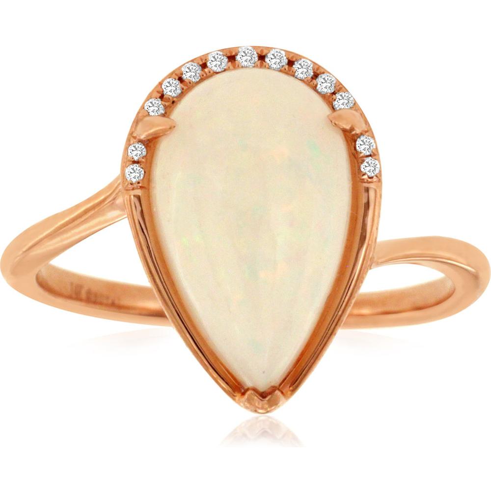 Enchanted Rose: 14K Rose Gold Opal & Diamond Ring - Captivating Pear Shape