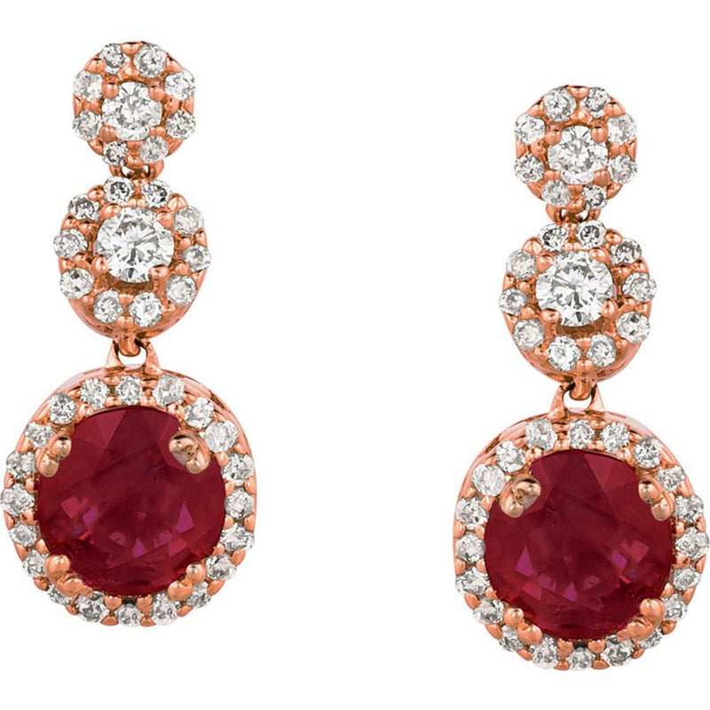 Enchanted Rose: 14K Rose Gold Ruby & Diamond Earrings