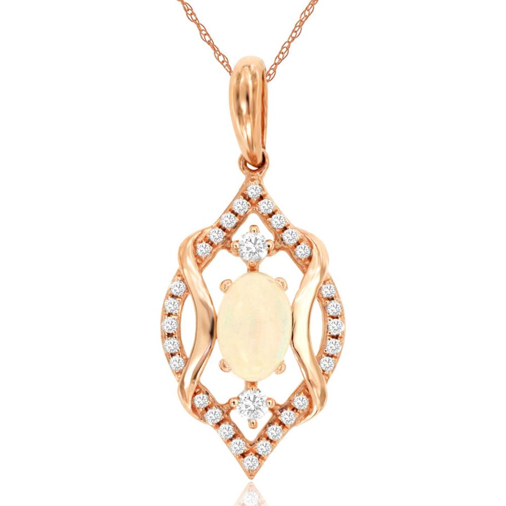 Enchanted Rose - Royal 14K Rose Gold Opal & Diamond Pendant