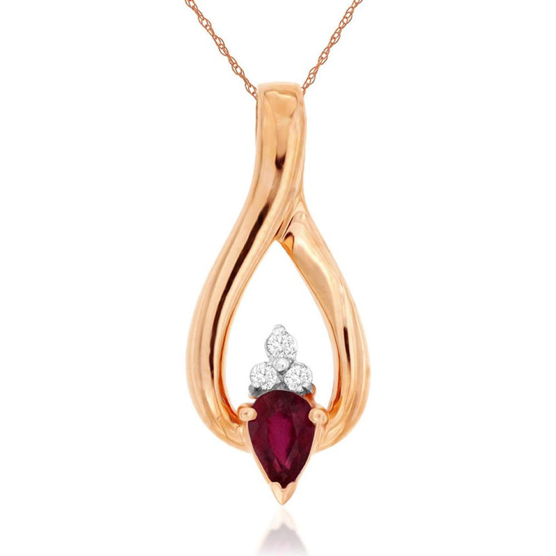 Enchanted Rose: Royal 14K Rose Gold Ruby & Diamond Pendant - 0.50 Carat Ruby, 0.06 Carat Diamond Total Weight