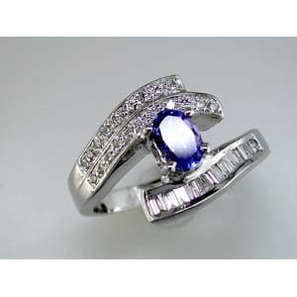Enchanted Royal 14K White Gold Tanzanite Whisper Ring with Diamond Accents - 0.40 Carat Tanzanite, 0.42 Carat Total Diamond Weight