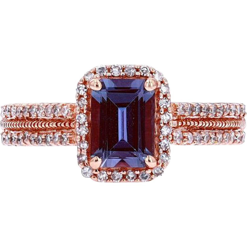 Enchanting 10K Rose Gold Created Alexandrite Ring with Diamond Accents