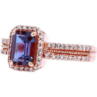 Enchanting 10K Rose Gold Created Alexandrite Ring with Diamond Accents