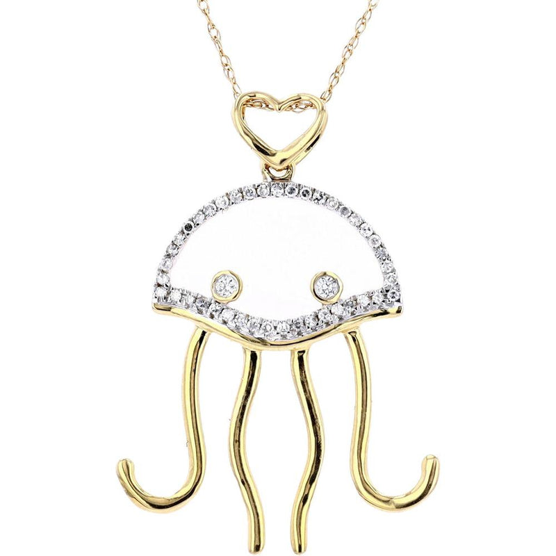 Enchanting 14K Gold Diamond Jellyfish Pendant - 0.15 Carats