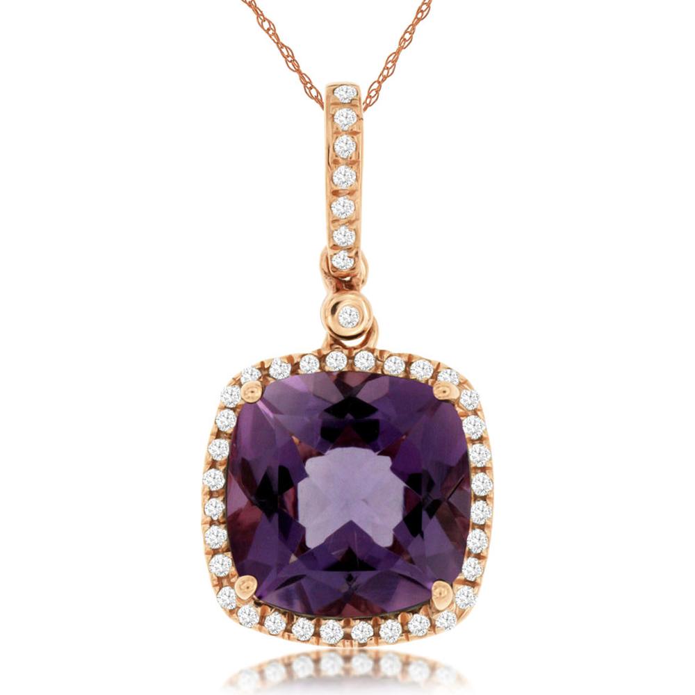 Enchanting 14K Rose Gold Amethyst & Diamond Pendant