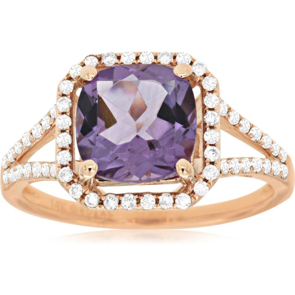 Enchanting 14K Rose Gold Amethyst & Diamond Ring