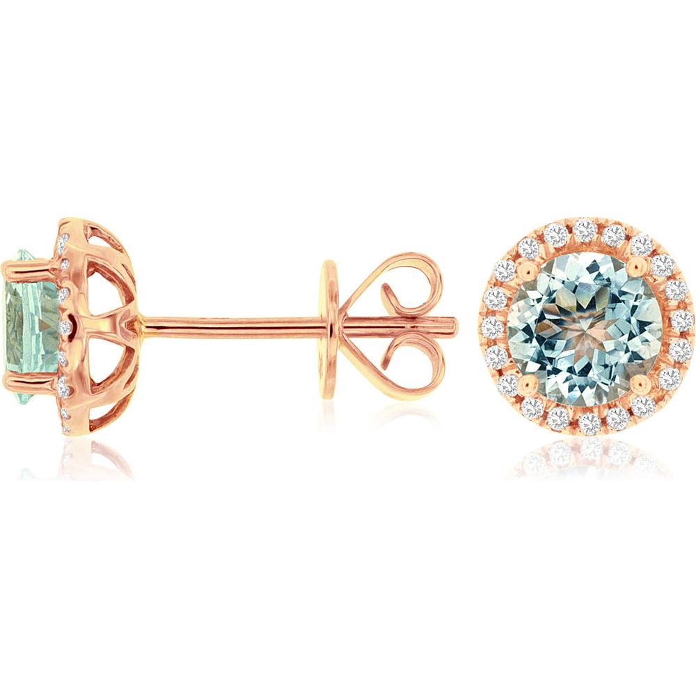 Enchanting 14K Rose Gold Aquamarine & Diamond Halo Earrings