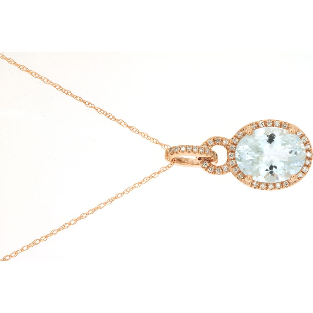 Enchanting 14K Rose Gold Aquamarine & Diamond Pendant
