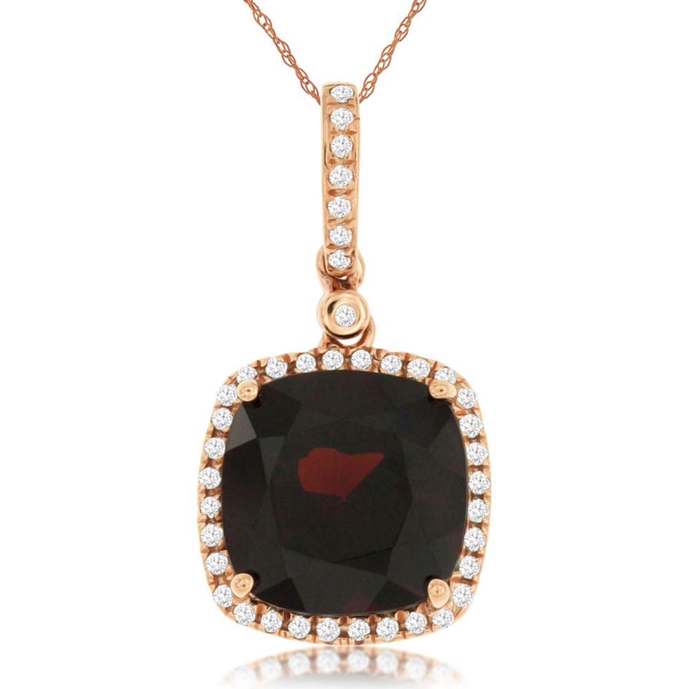 Enchanting 14K Rose Gold Garnet & Diamond Halo Pendant
