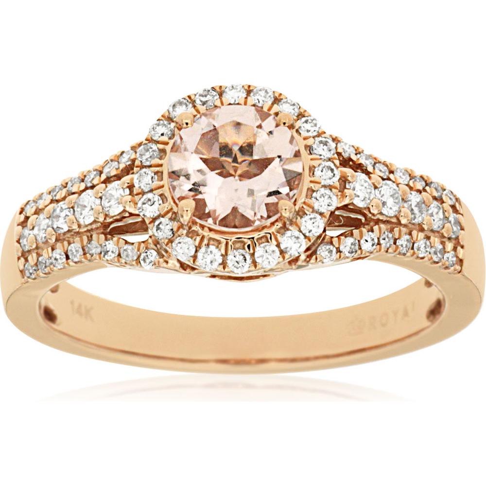 Enchanting 14K Rose Gold Morganite and Diamond Halo Ring