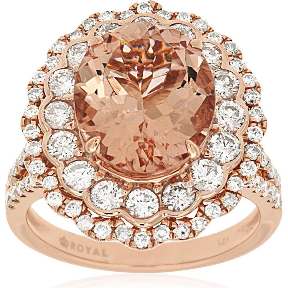 Enchanting 14K Rose Gold Morganite & Diamond Ring - 4.00 Carat Morganite, 1.40 Carat Total Diamond Weight