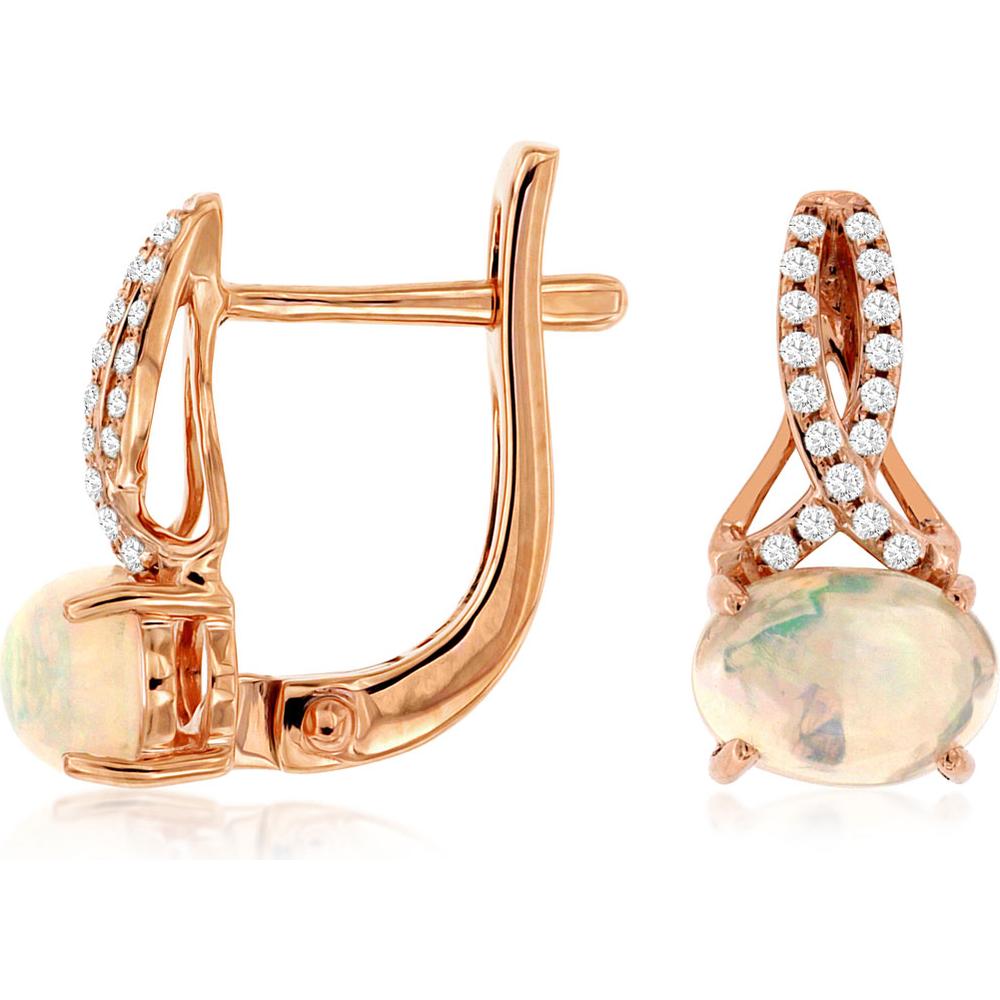 Enchanting 14K Rose Gold Opal & Diamond Earrings - 1.00 Carat Opal, 0.10 Carat Diamond Total Weight