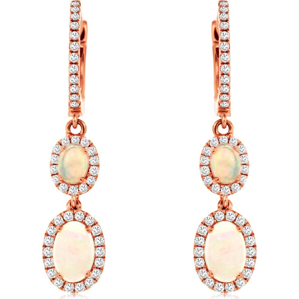 Enchanting 14K Rose Gold Opal & Diamond Earrings - 1.10 Carat Total Gem Weight