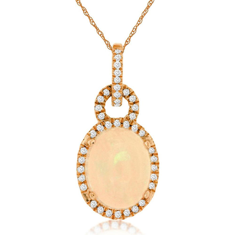 Enchanting 14K Rose Gold Opal & Diamond Halo Pendant