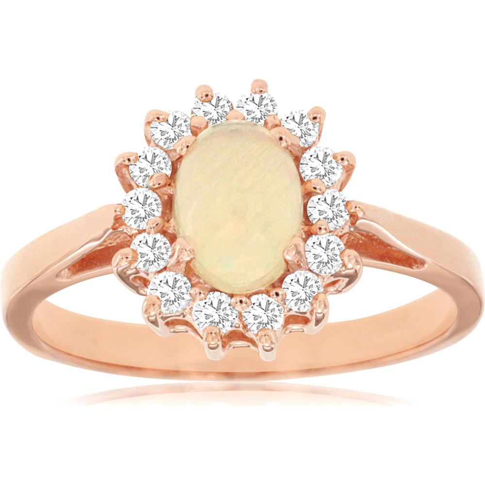 Enchanting 14K Rose Gold Opal & Diamond Halo Ring