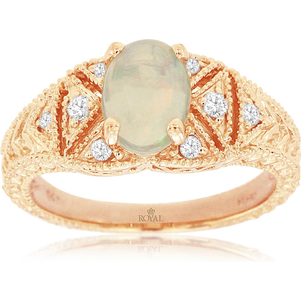 Enchanting 14K Rose Gold Opal & Diamond Ring
