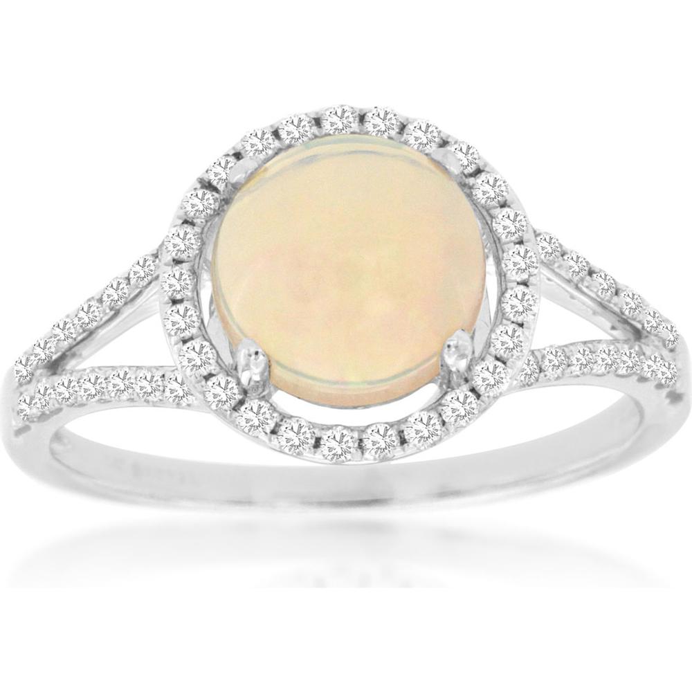 Enchanting 14K White Gold 0.31 Carat Diamond & 1.20 Carat Opal Ring