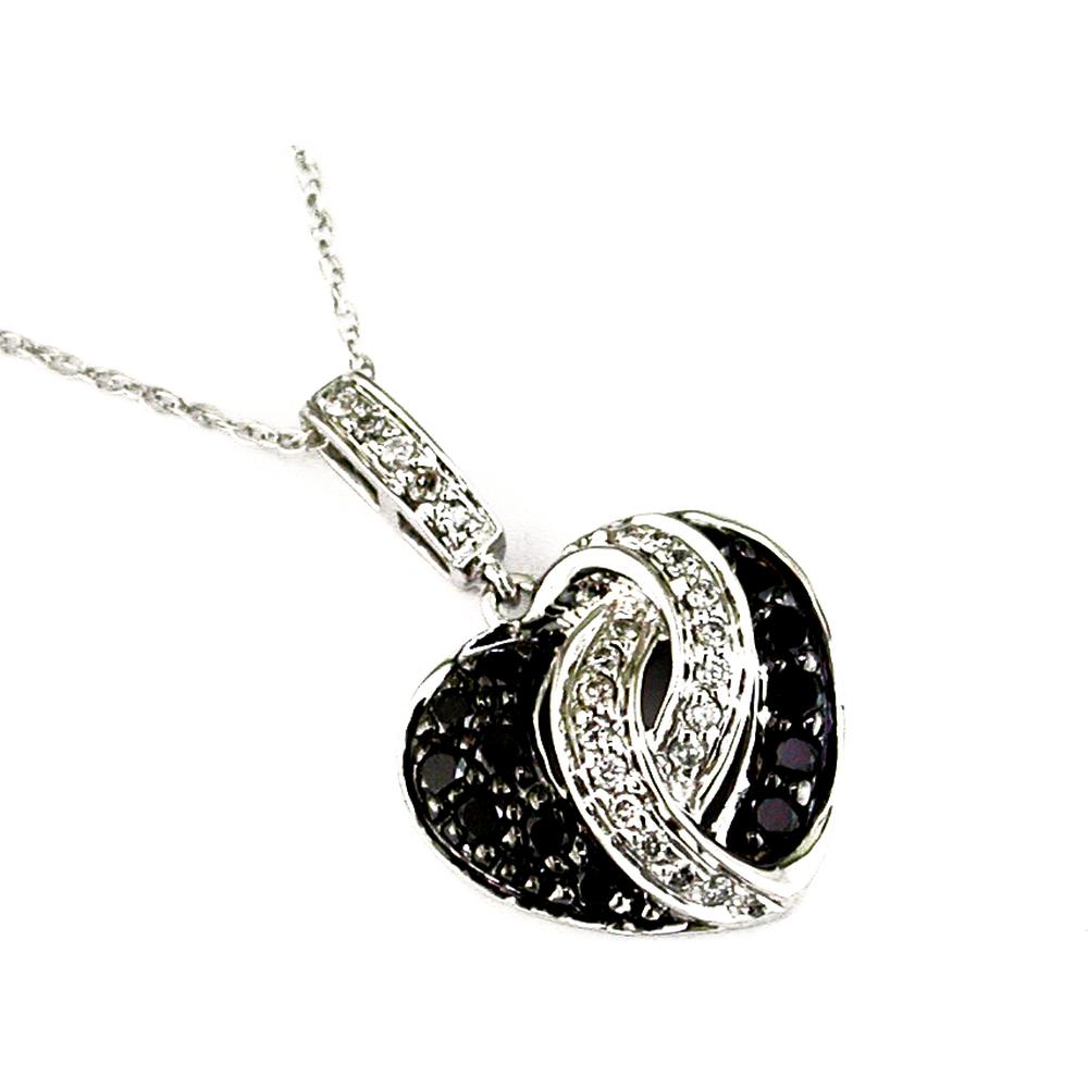Enchanting 14K White Gold Diamond and Black Diamond Heart Pendant