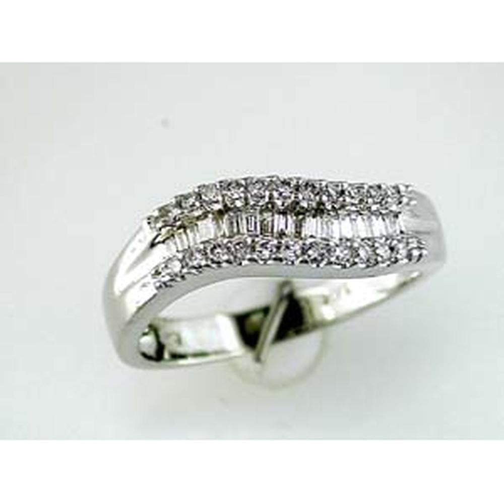 Enchanting 14K White Gold Diamond Wedding Ring with Baguette and Round Diamonds