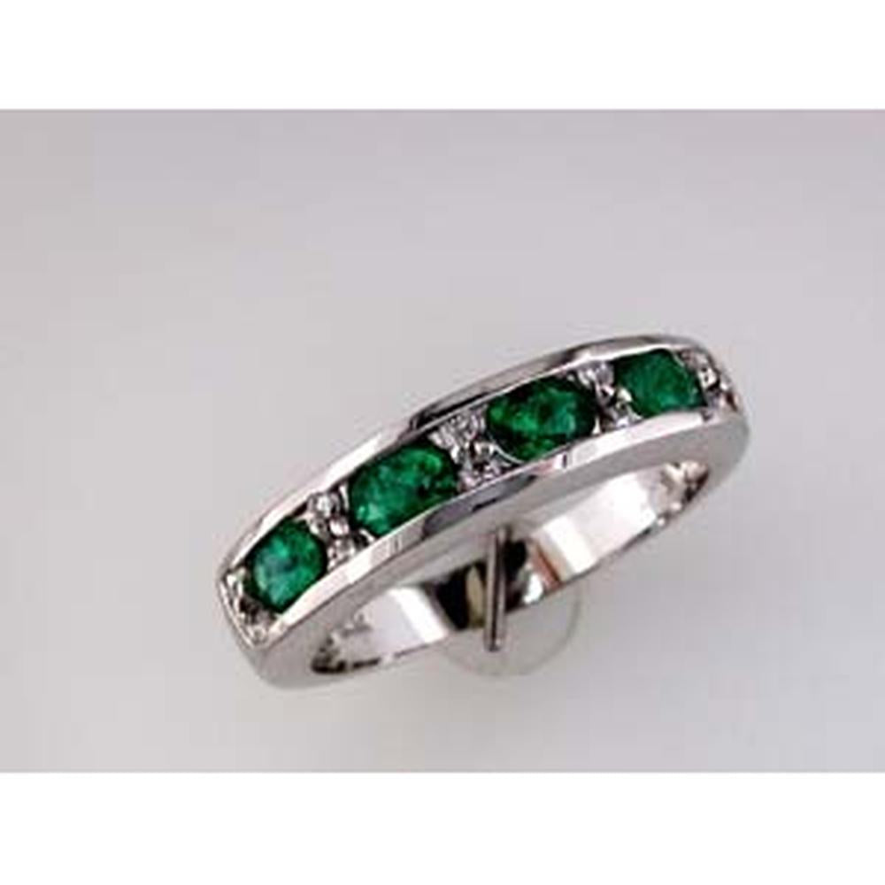 Enchanting 14K White Gold Emerald & Diamond Band - Exquisite Elegance