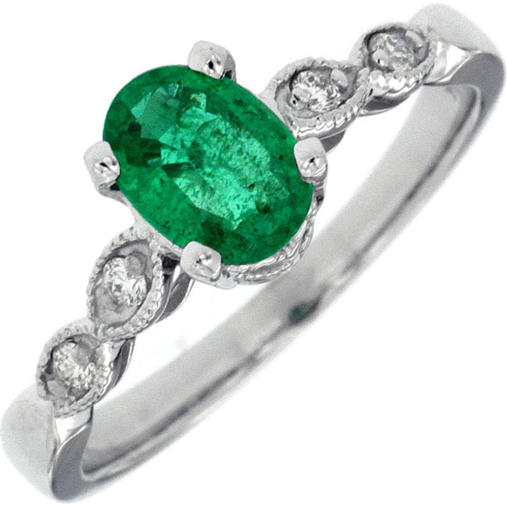 Enchanting 14K White Gold Emerald and Diamond Oval Ring