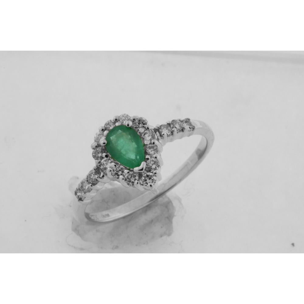 Enchanting 14K White Gold Emerald and Diamond Pear Ring