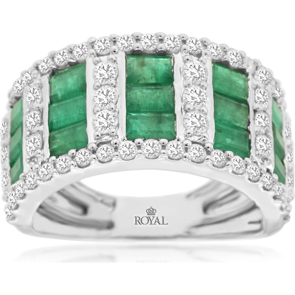 Enchanting 14K White Gold Emerald & Diamond Ring by Royal