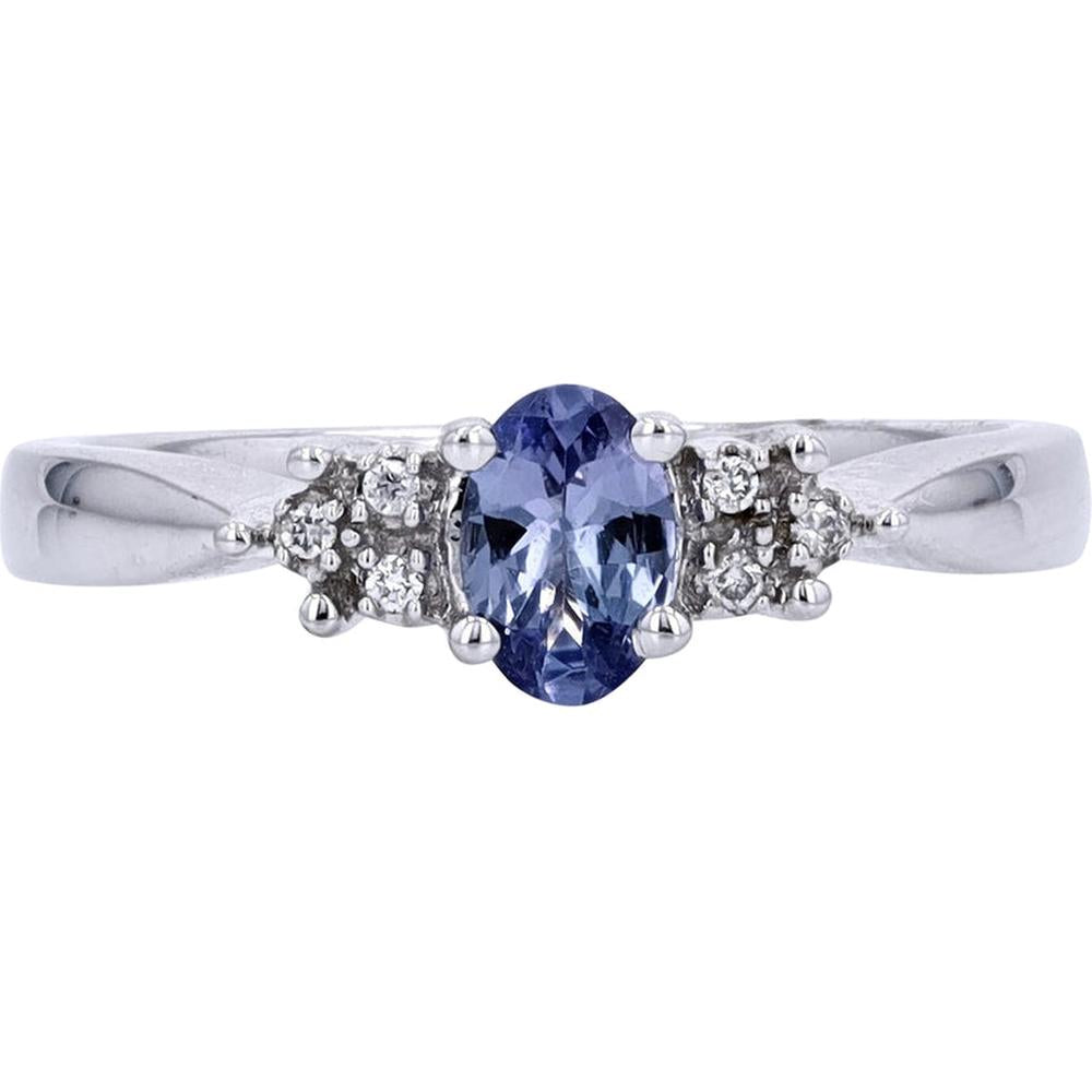 Enchanting 14K White Gold Oval Tanzanite Ring with Diamond Accents - 0.03 Carat Total Diamond Weight