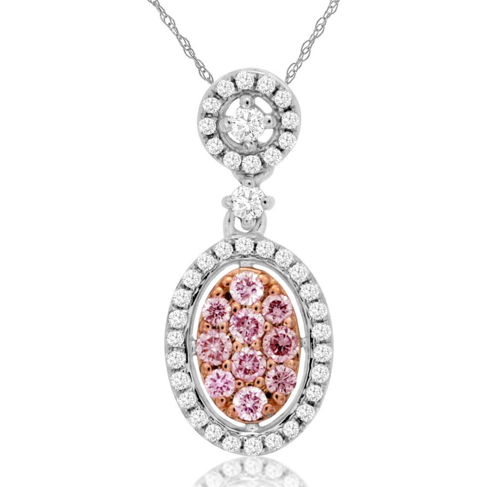 Enchanting 14K White Gold Pendant with White & Pink Diamonds