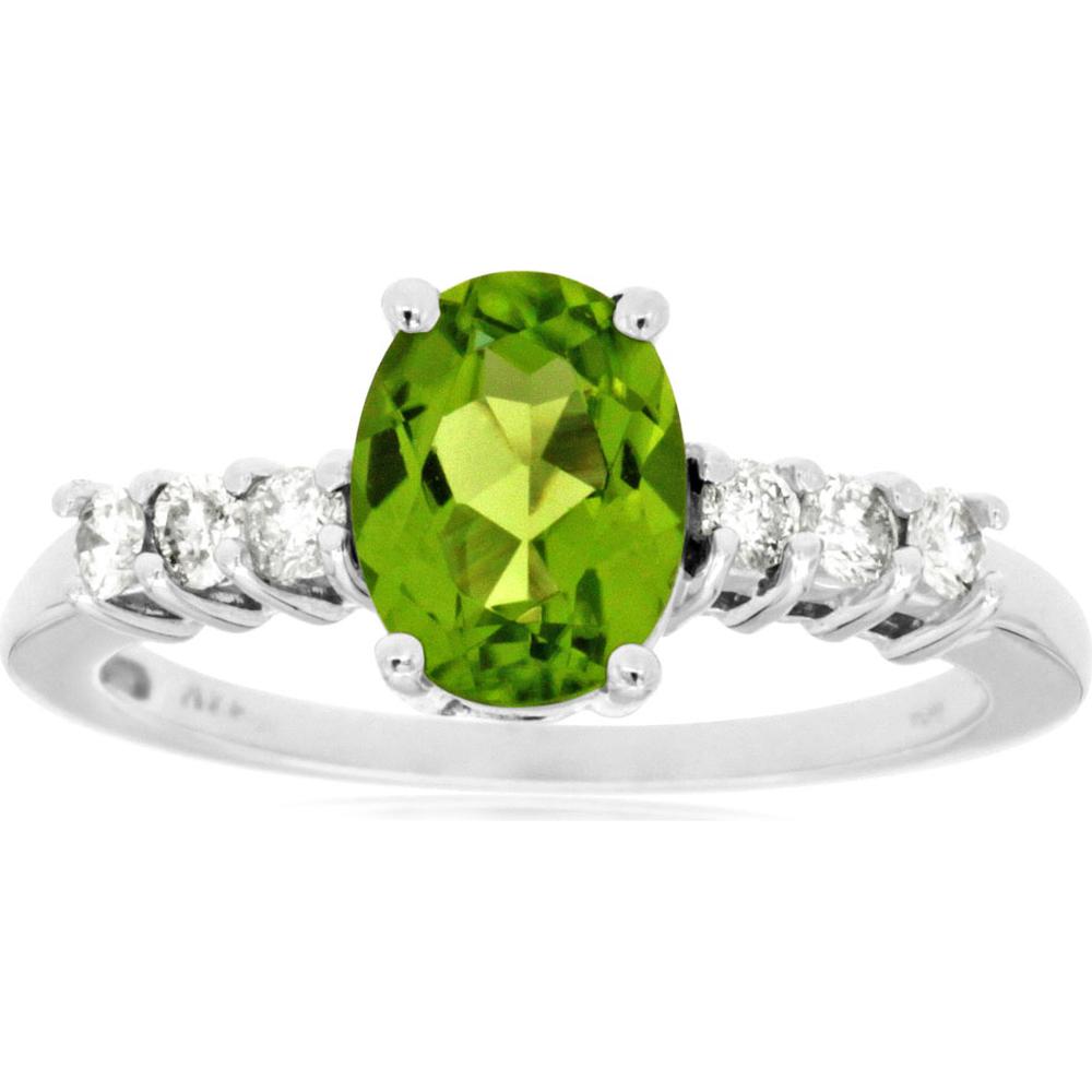 Enchanting 14K White Gold Peridot and Diamond Halo Ring