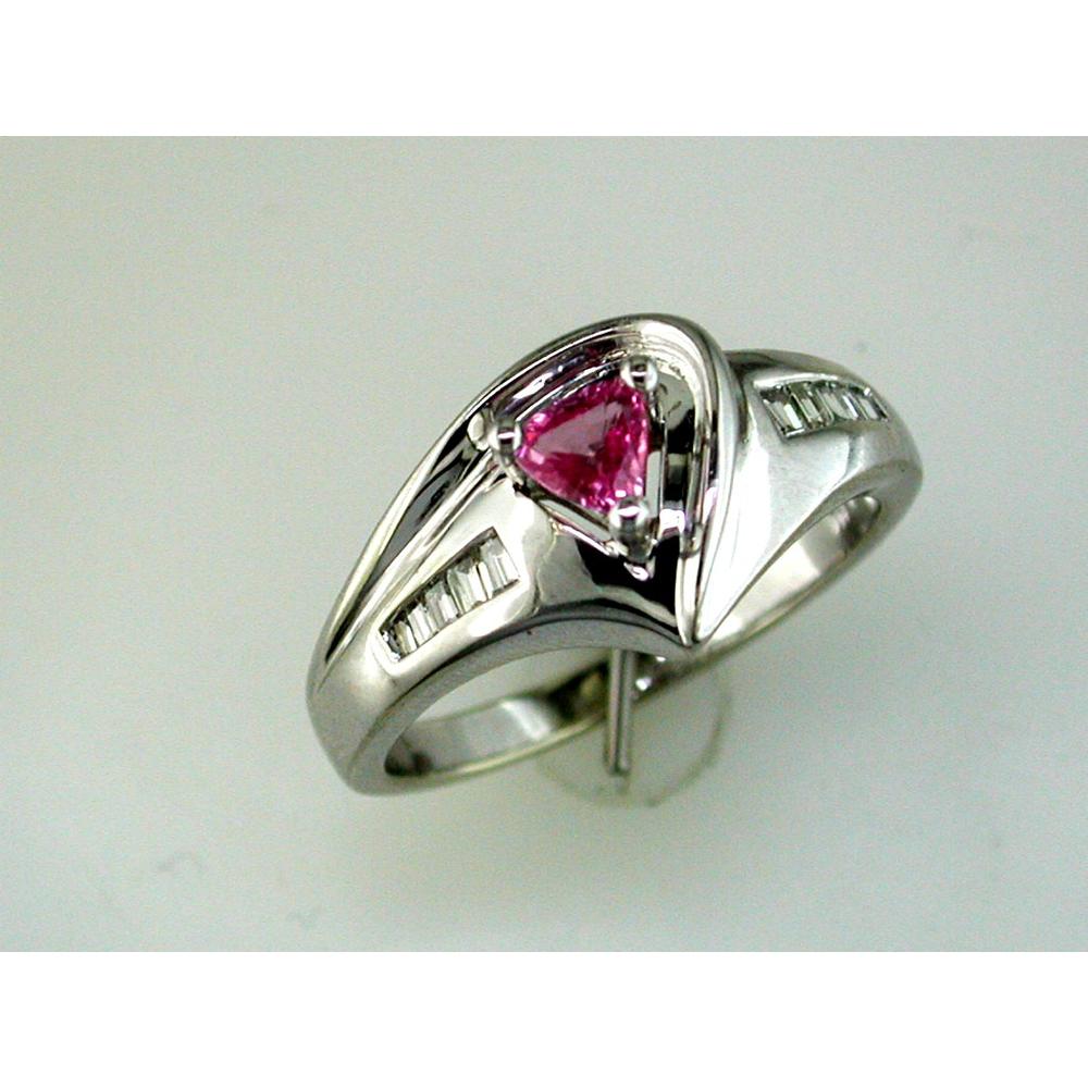 Enchanting 14K White Gold Pink Sapphire & Diamond Trillion Ring