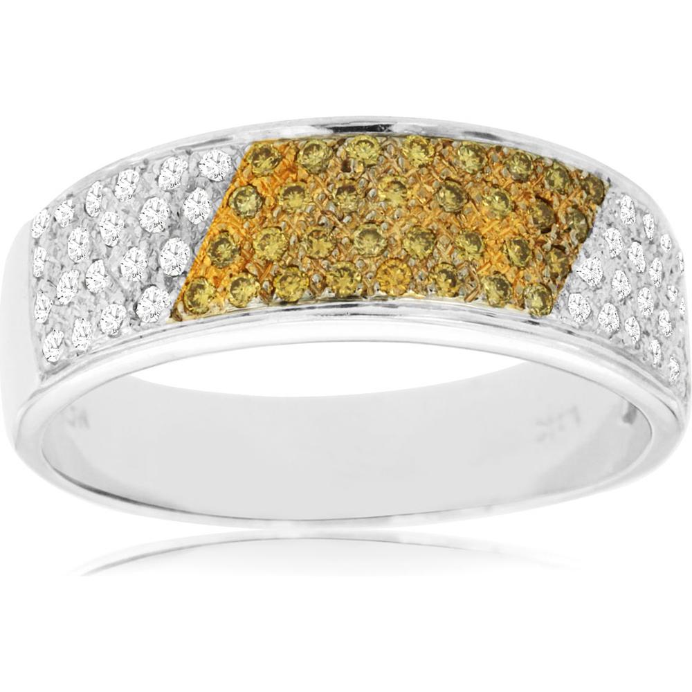 Enchanting 14K White Gold Ring with Yellow Diamond Accent - Royal Brilliance