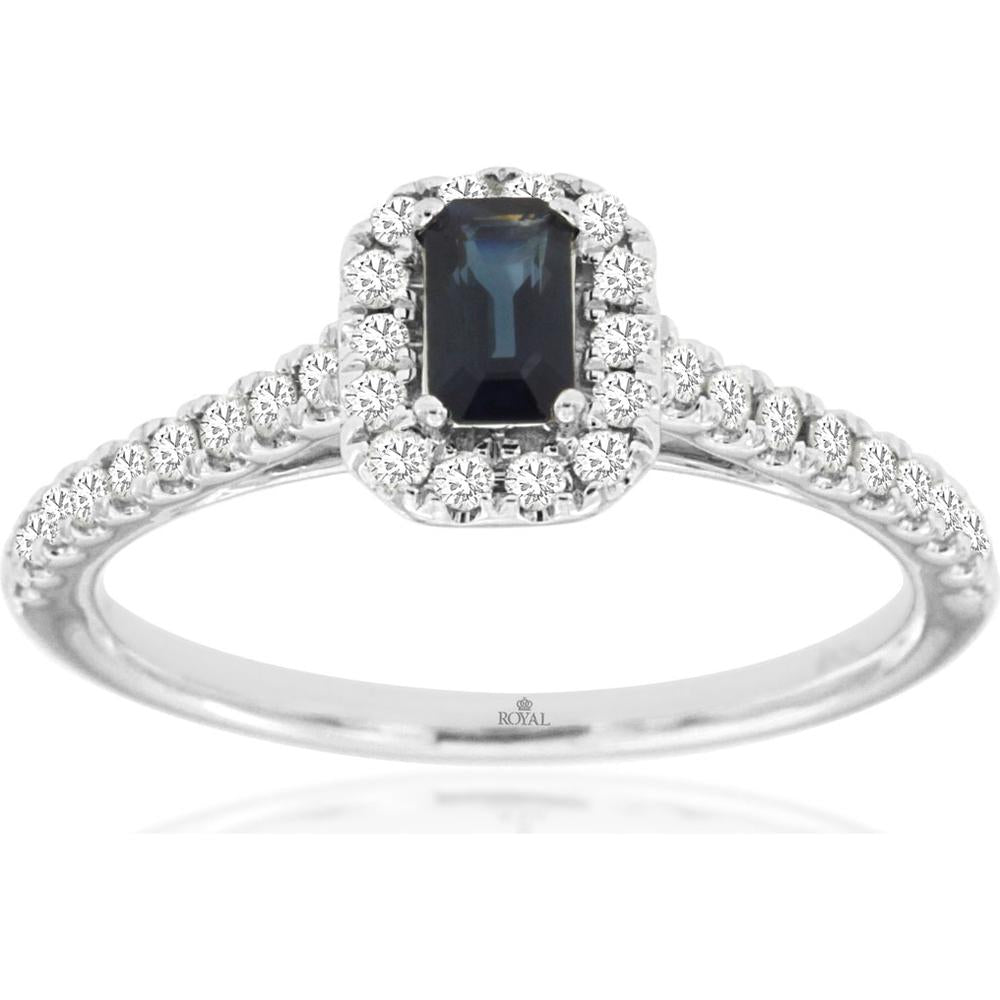 Enchanting 14K White Gold Sapphire & Diamond Ring - 0.37 Carat Sapphire, 0.30 Carat Diamond