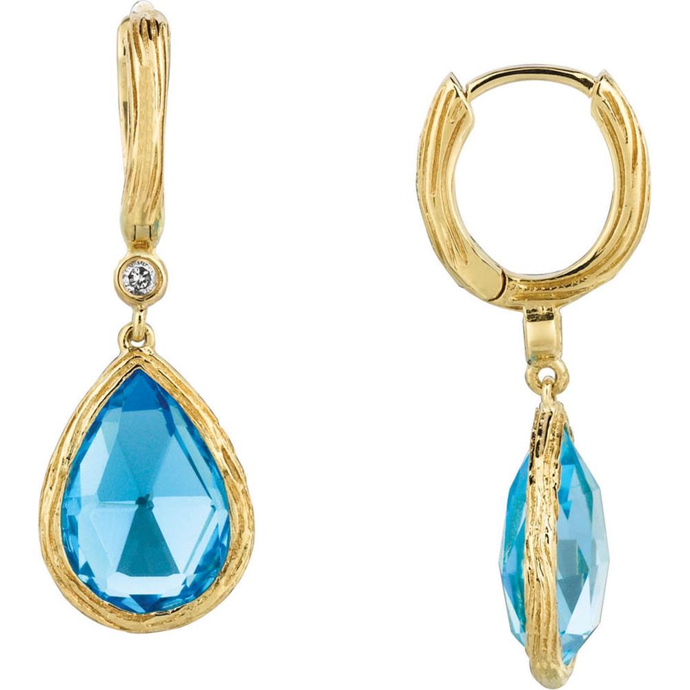 Enchanting 14K Yellow Gold Blue Topaz & Diamond Drop Earrings