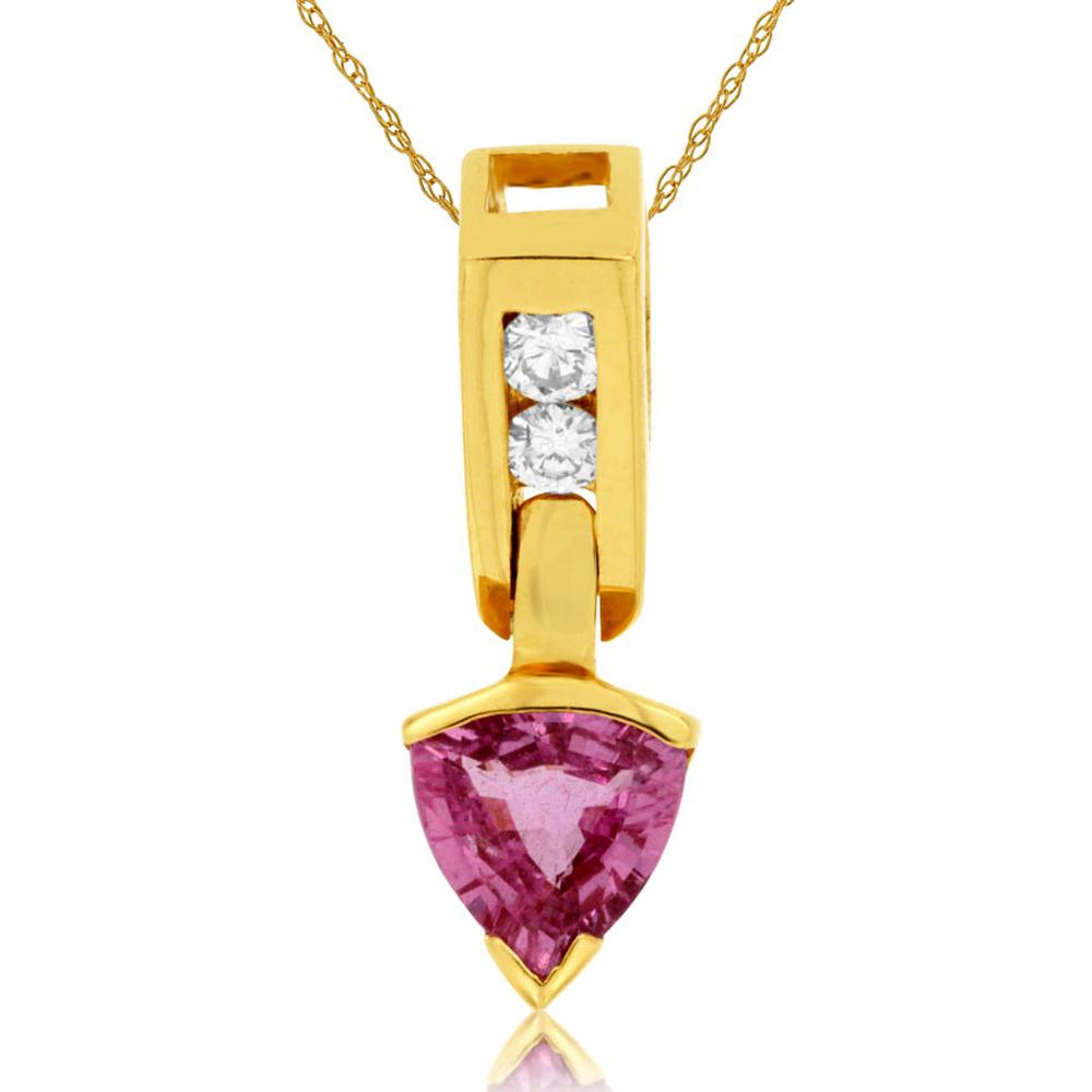 Enchanting 14K Yellow Gold Diamond & Pink Sapphire Pendant - Elegance Embodied